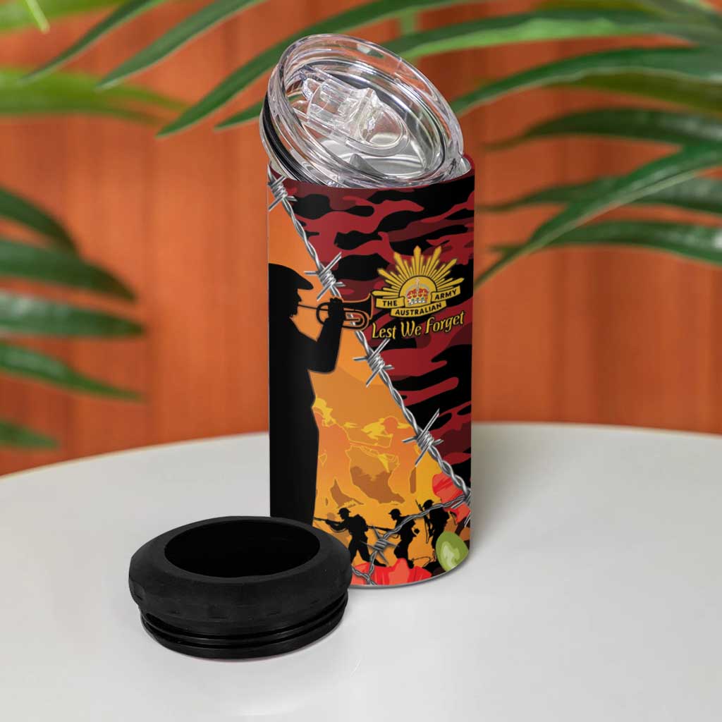 ANZAC Lest We Forget 4 in 1 Can Cooler Tumbler Australian Army Poppy Tribute