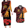 ANZAC Lest We Forget Couples Matching Long Sleeve Bodycon Dress and Hawaiian Shirt Australian Army Poppy Tribute