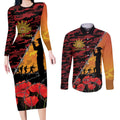 ANZAC Lest We Forget Couples Matching Long Sleeve Bodycon Dress and Long Sleeve Button Shirt Australian Army Poppy Tribute