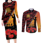 ANZAC Lest We Forget Couples Matching Long Sleeve Bodycon Dress and Long Sleeve Button Shirt Australian Army Poppy Tribute