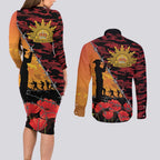ANZAC Lest We Forget Couples Matching Long Sleeve Bodycon Dress and Long Sleeve Button Shirt Australian Army Poppy Tribute