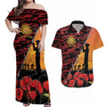 ANZAC Lest We Forget Couples Matching Off Shoulder Maxi Dress and Hawaiian Shirt Australian Army Poppy Tribute