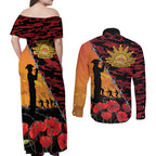 ANZAC Lest We Forget Couples Matching Off Shoulder Maxi Dress and Long Sleeve Button Shirt Australian Army Poppy Tribute