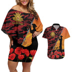 ANZAC Lest We Forget Couples Matching Off Shoulder Short Dress and Hawaiian Shirt Australian Army Poppy Tribute