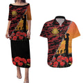 ANZAC Lest We Forget Couples Matching Puletasi and Hawaiian Shirt Australian Army Poppy Tribute
