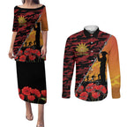 ANZAC Lest We Forget Couples Matching Puletasi and Long Sleeve Button Shirt Australian Army Poppy Tribute