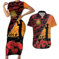 ANZAC Lest We Forget Couples Matching Short Sleeve Bodycon Dress and Hawaiian Shirt Australian Army Poppy Tribute