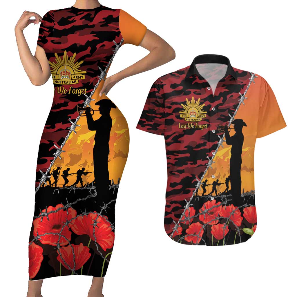 ANZAC Lest We Forget Couples Matching Short Sleeve Bodycon Dress and Hawaiian Shirt Australian Army Poppy Tribute