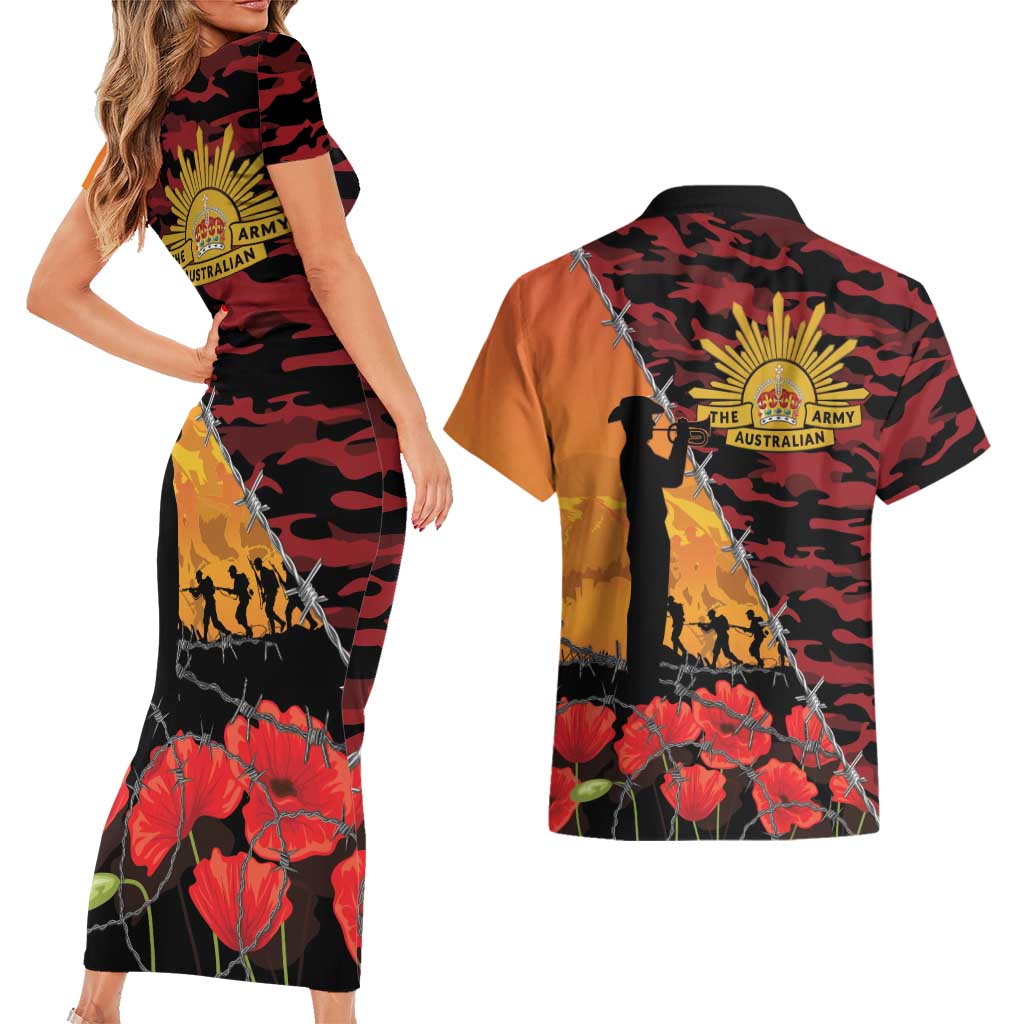 ANZAC Lest We Forget Couples Matching Short Sleeve Bodycon Dress and Hawaiian Shirt Australian Army Poppy Tribute