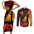 ANZAC Lest We Forget Couples Matching Short Sleeve Bodycon Dress and Long Sleeve Button Shirt Australian Army Poppy Tribute