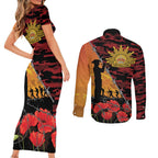 ANZAC Lest We Forget Couples Matching Short Sleeve Bodycon Dress and Long Sleeve Button Shirt Australian Army Poppy Tribute