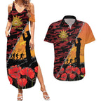 ANZAC Lest We Forget Couples Matching Summer Maxi Dress and Hawaiian Shirt Australian Army Poppy Tribute