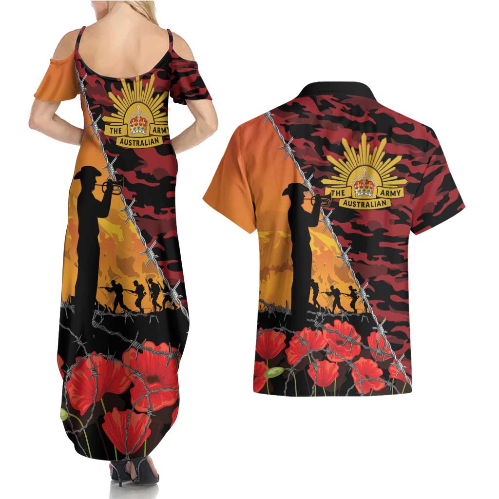 ANZAC Lest We Forget Couples Matching Summer Maxi Dress and Hawaiian Shirt Australian Army Poppy Tribute