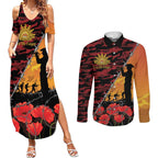 ANZAC Lest We Forget Couples Matching Summer Maxi Dress and Long Sleeve Button Shirt Australian Army Poppy Tribute