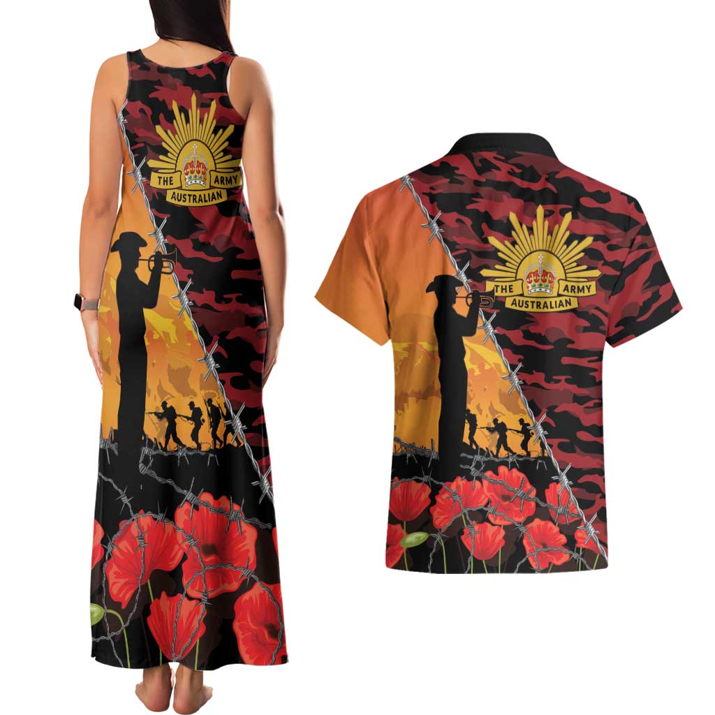 ANZAC Lest We Forget Couples Matching Tank Maxi Dress and Hawaiian Shirt Australian Army Poppy Tribute