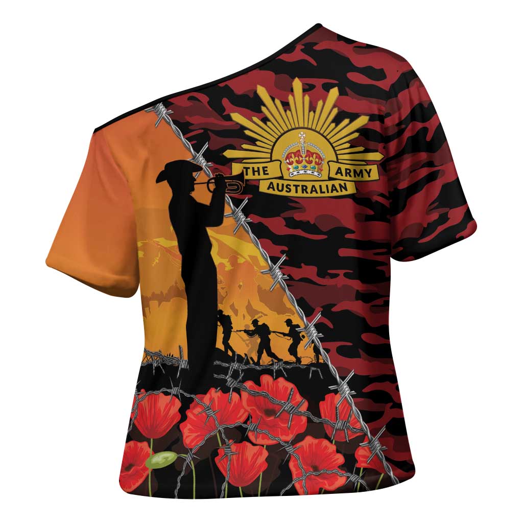 ANZAC Lest We Forget Cross Shoulder Shirt Australian Army Poppy Tribute
