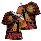 ANZAC Lest We Forget Cross Shoulder Shirt Australian Army Poppy Tribute