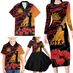 ANZAC Lest We Forget Family Matching Long Sleeve Bodycon Dress and Hawaiian Shirt Australian Army Poppy Tribute