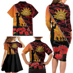 ANZAC Lest We Forget Family Matching Long Sleeve Bodycon Dress and Hawaiian Shirt Australian Army Poppy Tribute