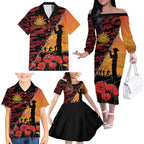 ANZAC Lest We Forget Family Matching Off The Shoulder Long Sleeve Dress and Hawaiian Shirt Australian Army Poppy Tribute