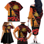 ANZAC Lest We Forget Family Matching Off The Shoulder Long Sleeve Dress and Hawaiian Shirt Australian Army Poppy Tribute