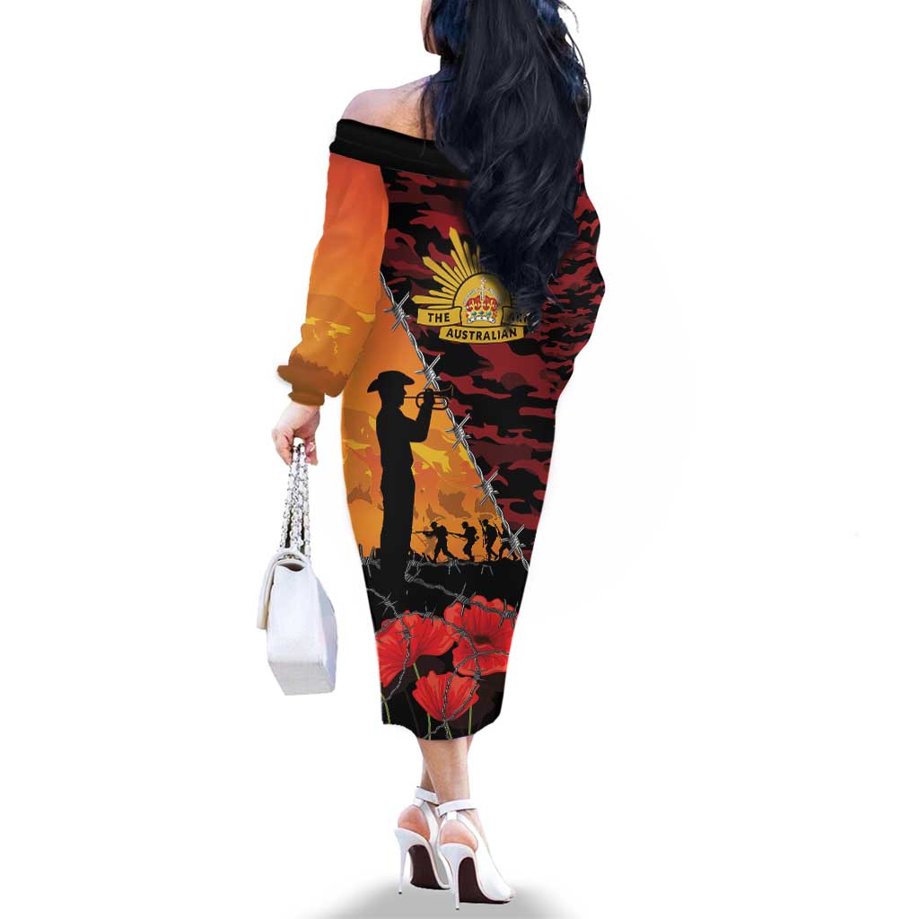 ANZAC Lest We Forget Family Matching Off The Shoulder Long Sleeve Dress and Hawaiian Shirt Australian Army Poppy Tribute