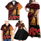 ANZAC Lest We Forget Family Matching Off Shoulder Maxi Dress and Hawaiian Shirt Australian Army Poppy Tribute