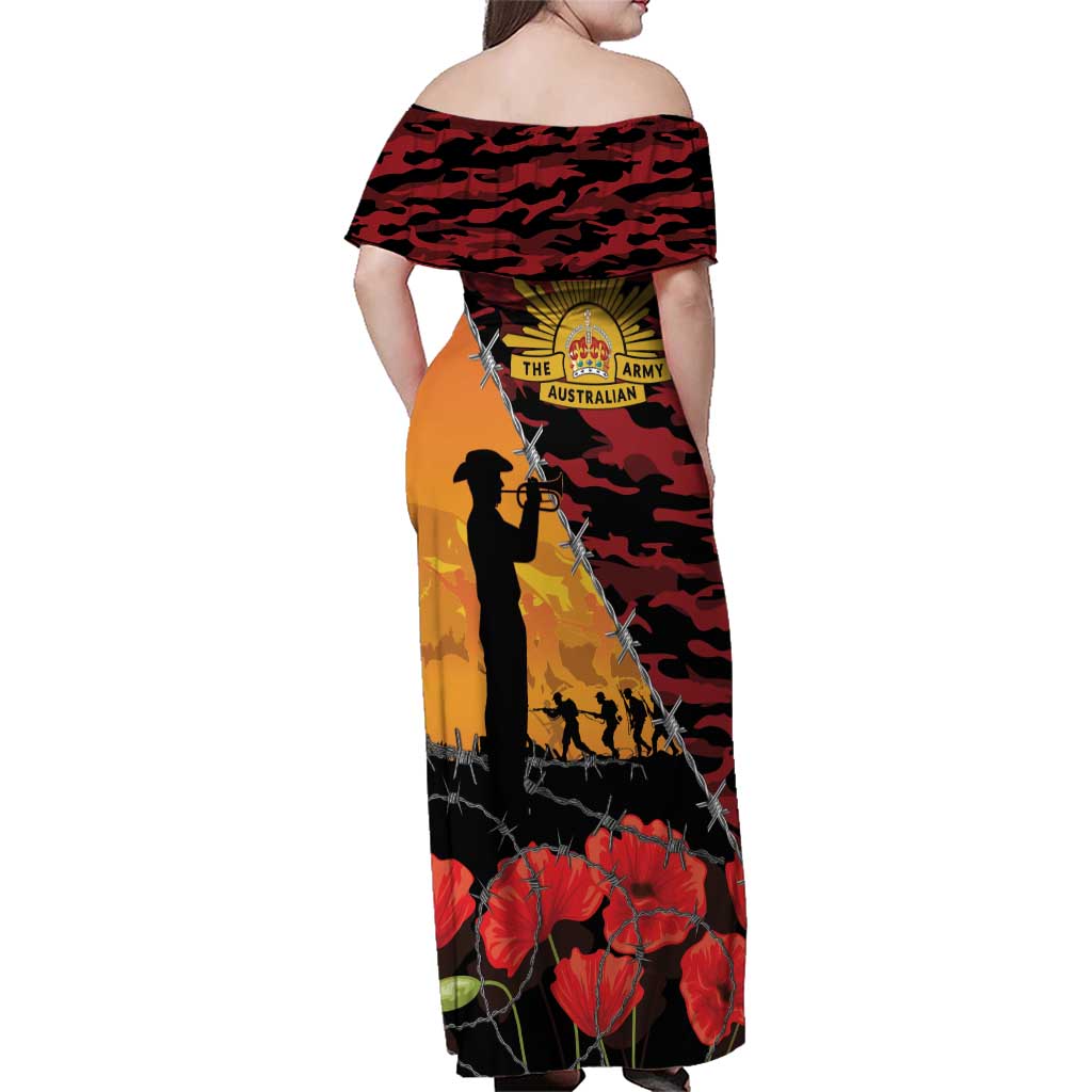 ANZAC Lest We Forget Family Matching Off Shoulder Maxi Dress and Hawaiian Shirt Australian Army Poppy Tribute