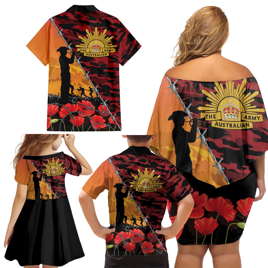 ANZAC Lest We Forget Family Matching Off Shoulder Short Dress and Hawaiian Shirt Australian Army Poppy Tribute