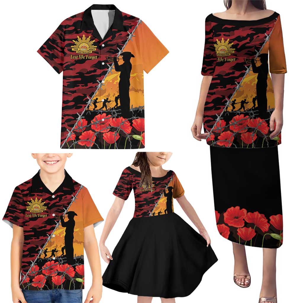 ANZAC Lest We Forget Family Matching Puletasi and Hawaiian Shirt Australian Army Poppy Tribute