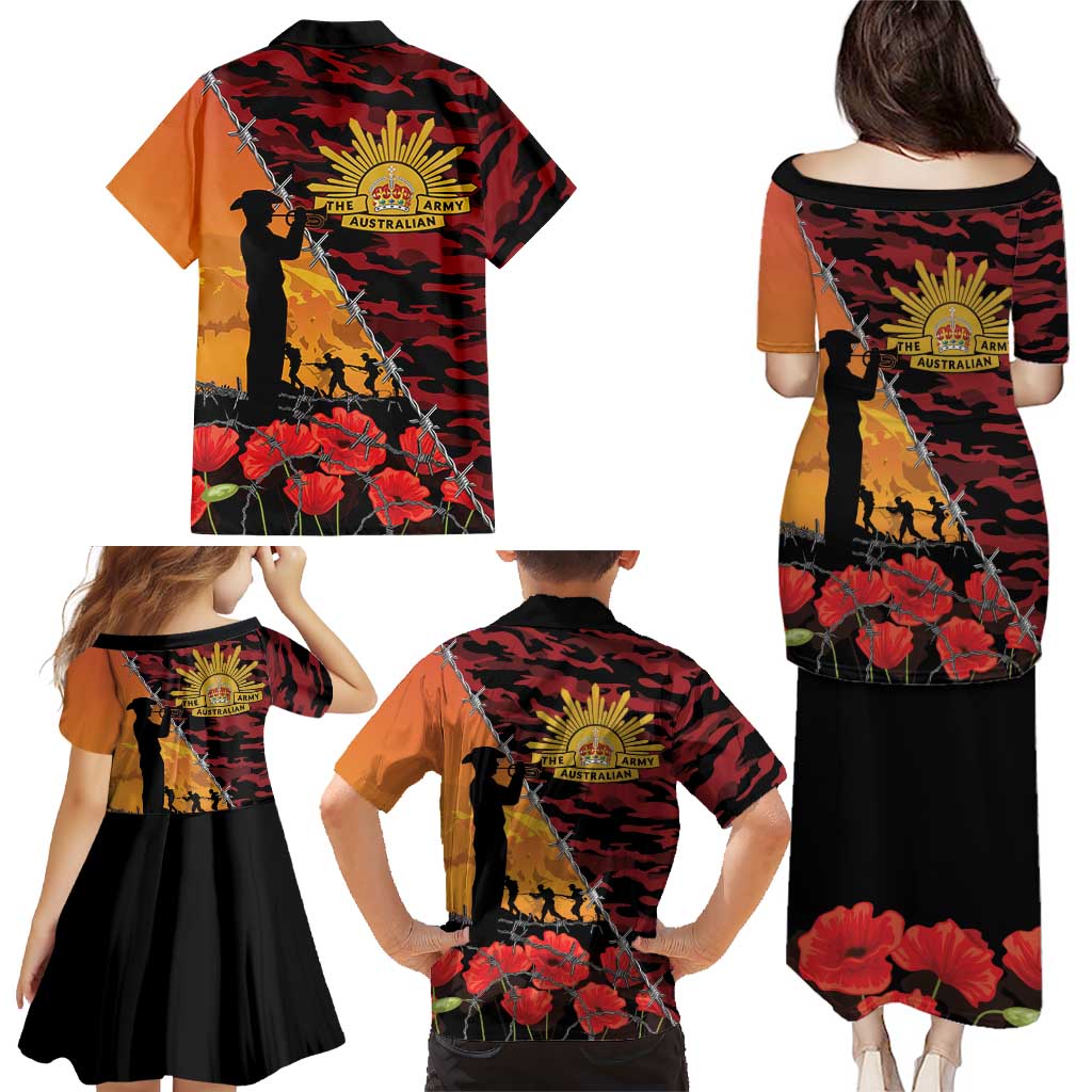 ANZAC Lest We Forget Family Matching Puletasi and Hawaiian Shirt Australian Army Poppy Tribute