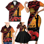 ANZAC Lest We Forget Family Matching Short Sleeve Bodycon Dress and Hawaiian Shirt Australian Army Poppy Tribute