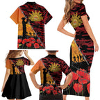 ANZAC Lest We Forget Family Matching Short Sleeve Bodycon Dress and Hawaiian Shirt Australian Army Poppy Tribute