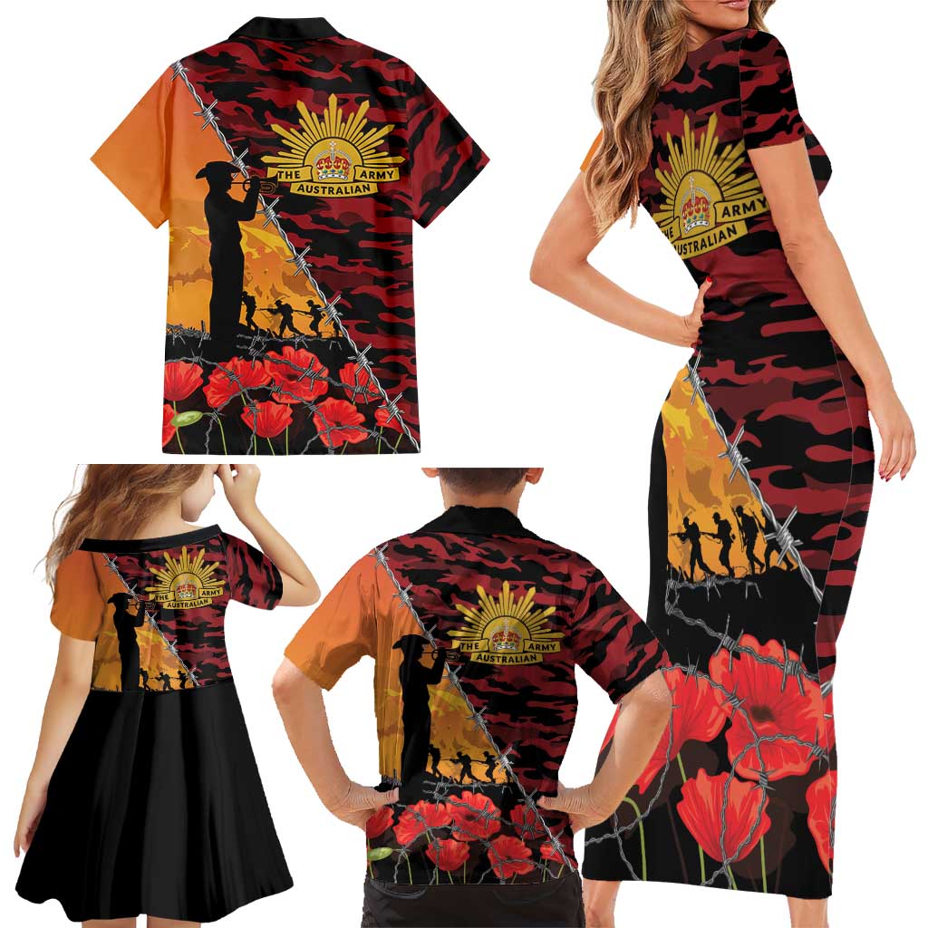 ANZAC Lest We Forget Family Matching Short Sleeve Bodycon Dress and Hawaiian Shirt Australian Army Poppy Tribute