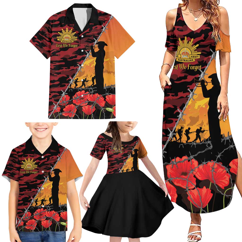ANZAC Lest We Forget Family Matching Summer Maxi Dress and Hawaiian Shirt Australian Army Poppy Tribute