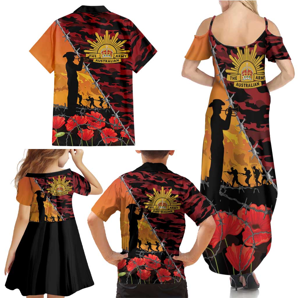ANZAC Lest We Forget Family Matching Summer Maxi Dress and Hawaiian Shirt Australian Army Poppy Tribute