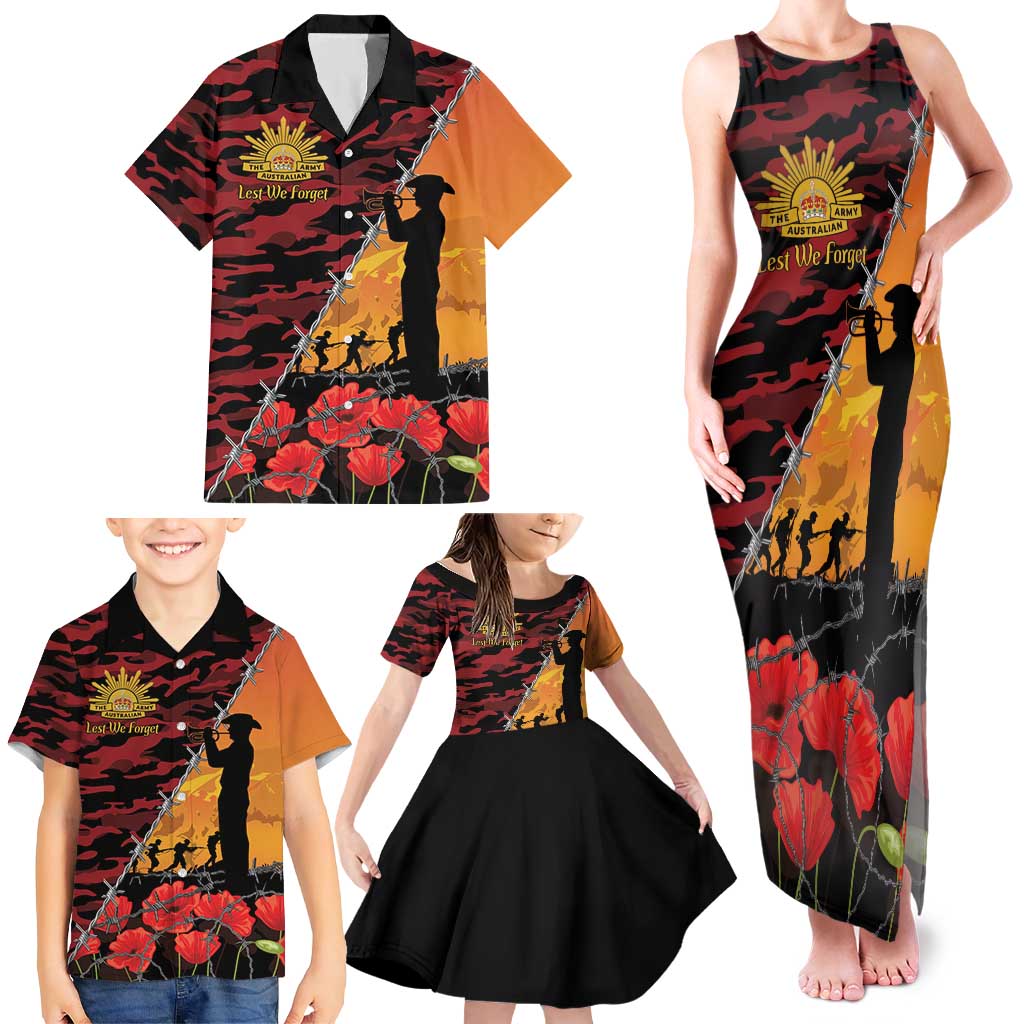 ANZAC Lest We Forget Family Matching Tank Maxi Dress and Hawaiian Shirt Australian Army Poppy Tribute