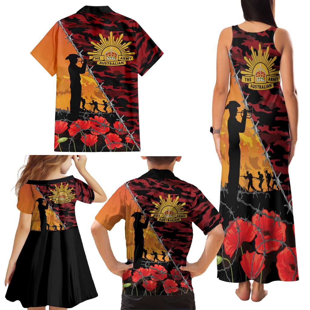 ANZAC Lest We Forget Family Matching Tank Maxi Dress and Hawaiian Shirt Australian Army Poppy Tribute