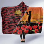 ANZAC Lest We Forget Hooded Blanket Australian Army Poppy Tribute