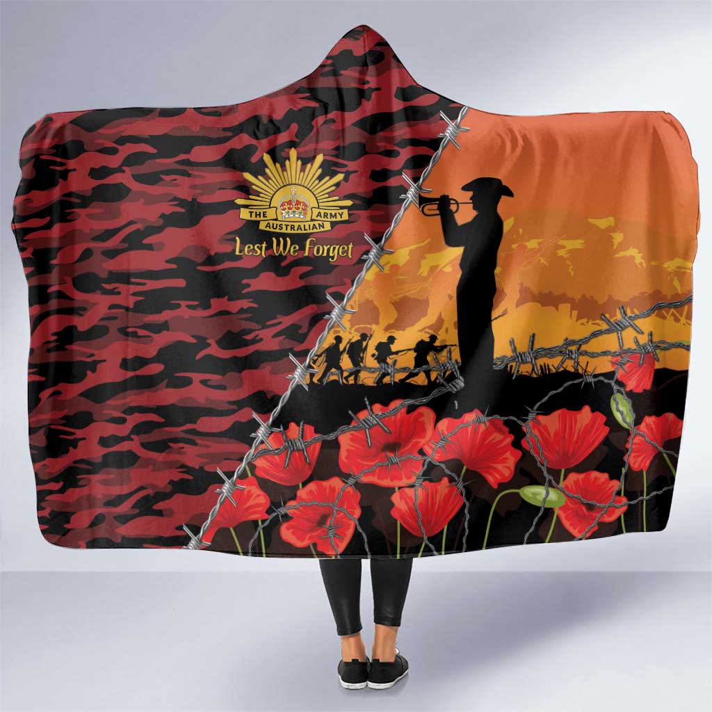 ANZAC Lest We Forget Hooded Blanket Australian Army Poppy Tribute