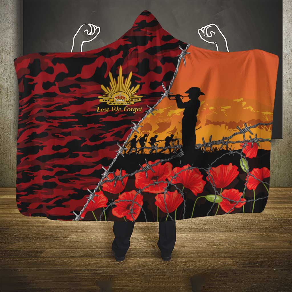 ANZAC Lest We Forget Hooded Blanket Australian Army Poppy Tribute
