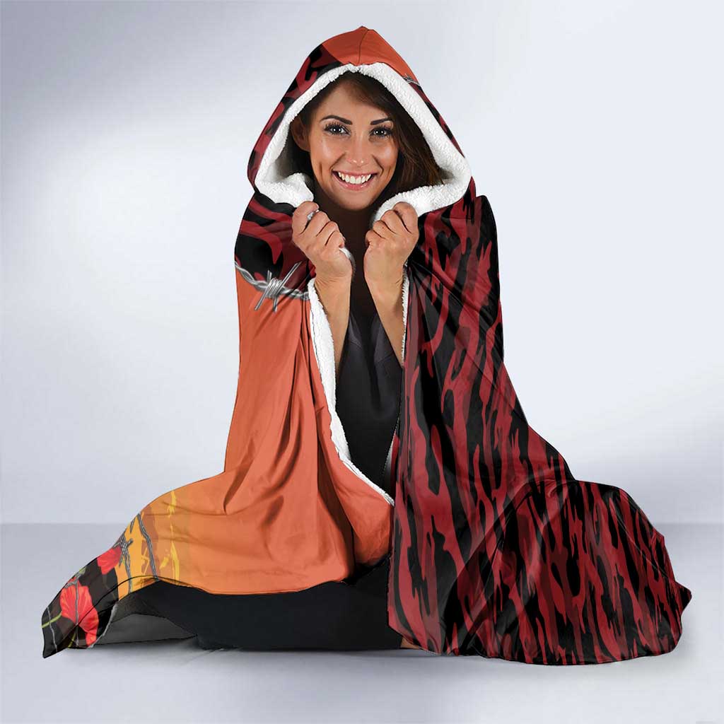 ANZAC Lest We Forget Hooded Blanket Australian Army Poppy Tribute