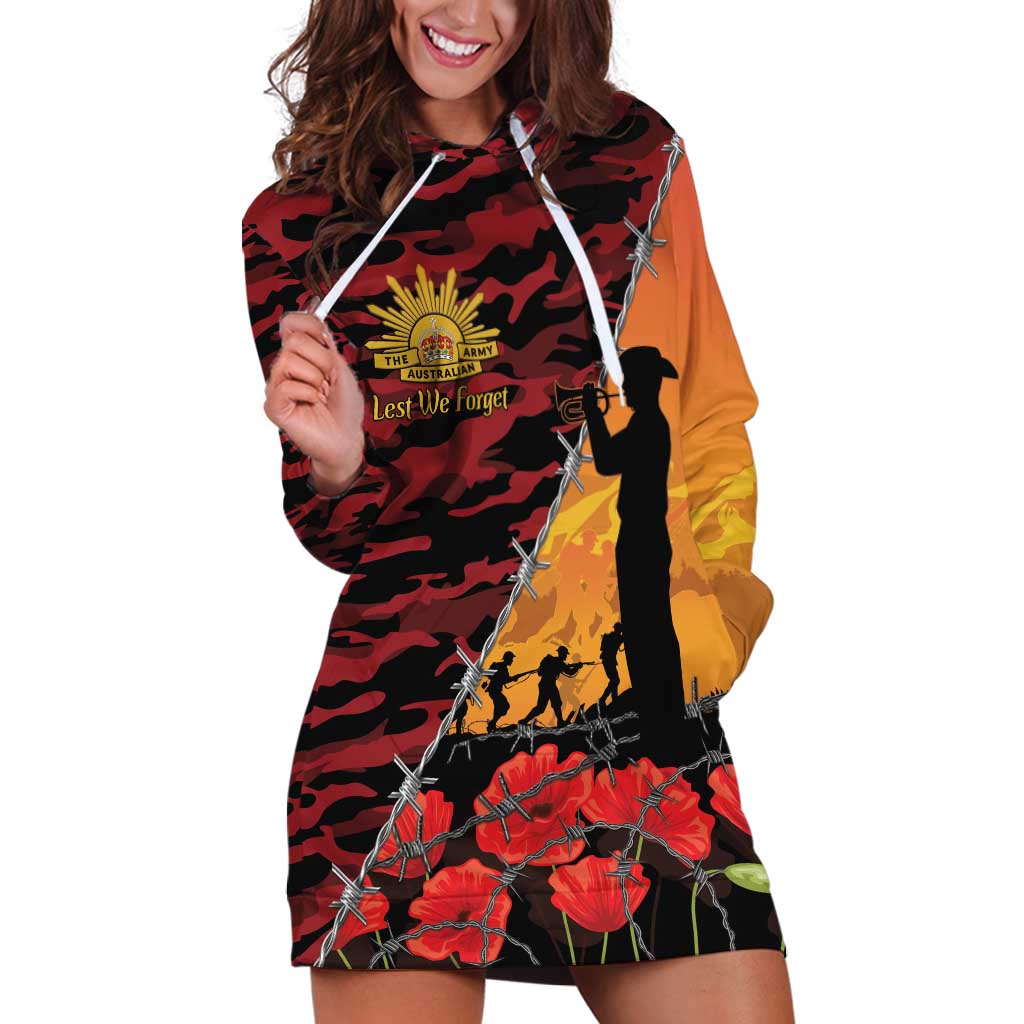 ANZAC Lest We Forget Hoodie Dress Australian Army Poppy Tribute
