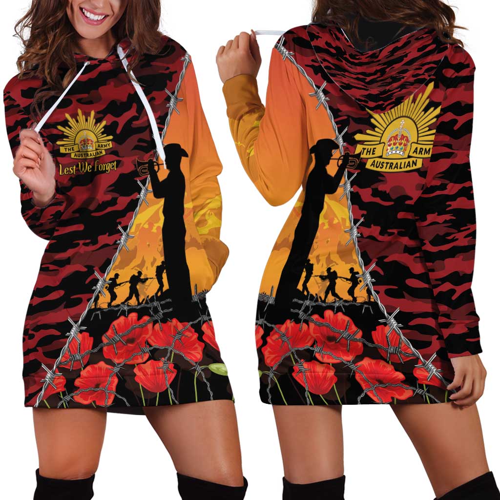 ANZAC Lest We Forget Hoodie Dress Australian Army Poppy Tribute