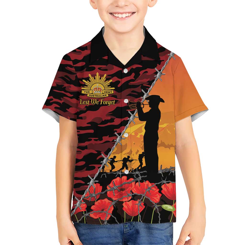 ANZAC Lest We Forget Kid Hawaiian Shirt Australian Army Poppy Tribute