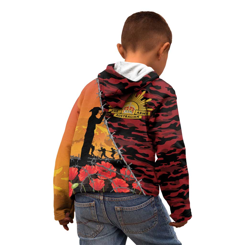 ANZAC Lest We Forget Kid Hoodie Australian Army Poppy Tribute