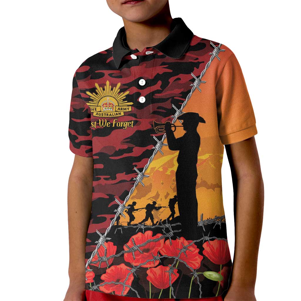 ANZAC Lest We Forget Kid Polo Shirt Australian Army Poppy Tribute