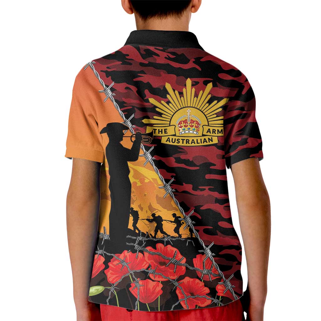 ANZAC Lest We Forget Kid Polo Shirt Australian Army Poppy Tribute