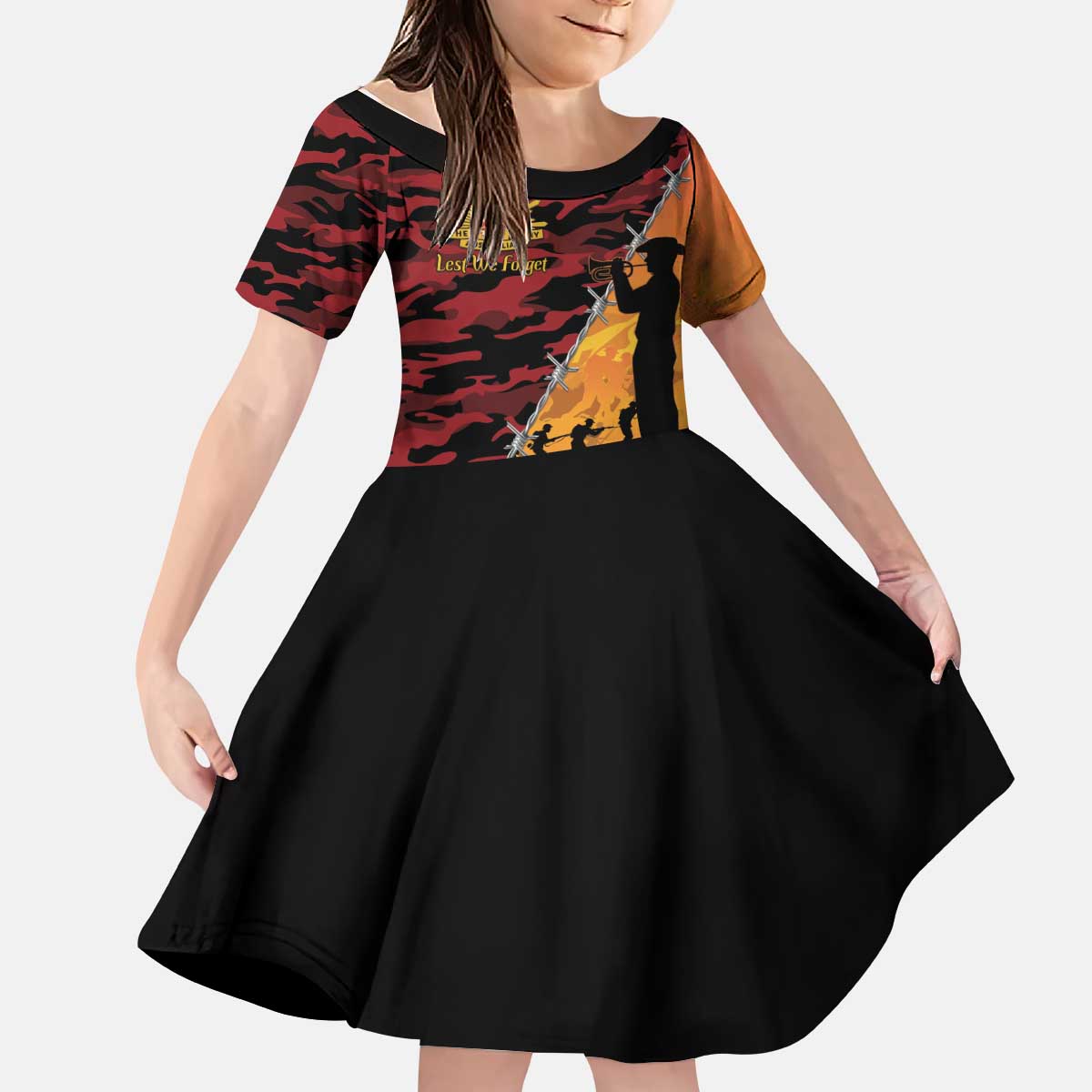 ANZAC Lest We Forget Kid Short Sleeve Dress Australian Army Poppy Tribute