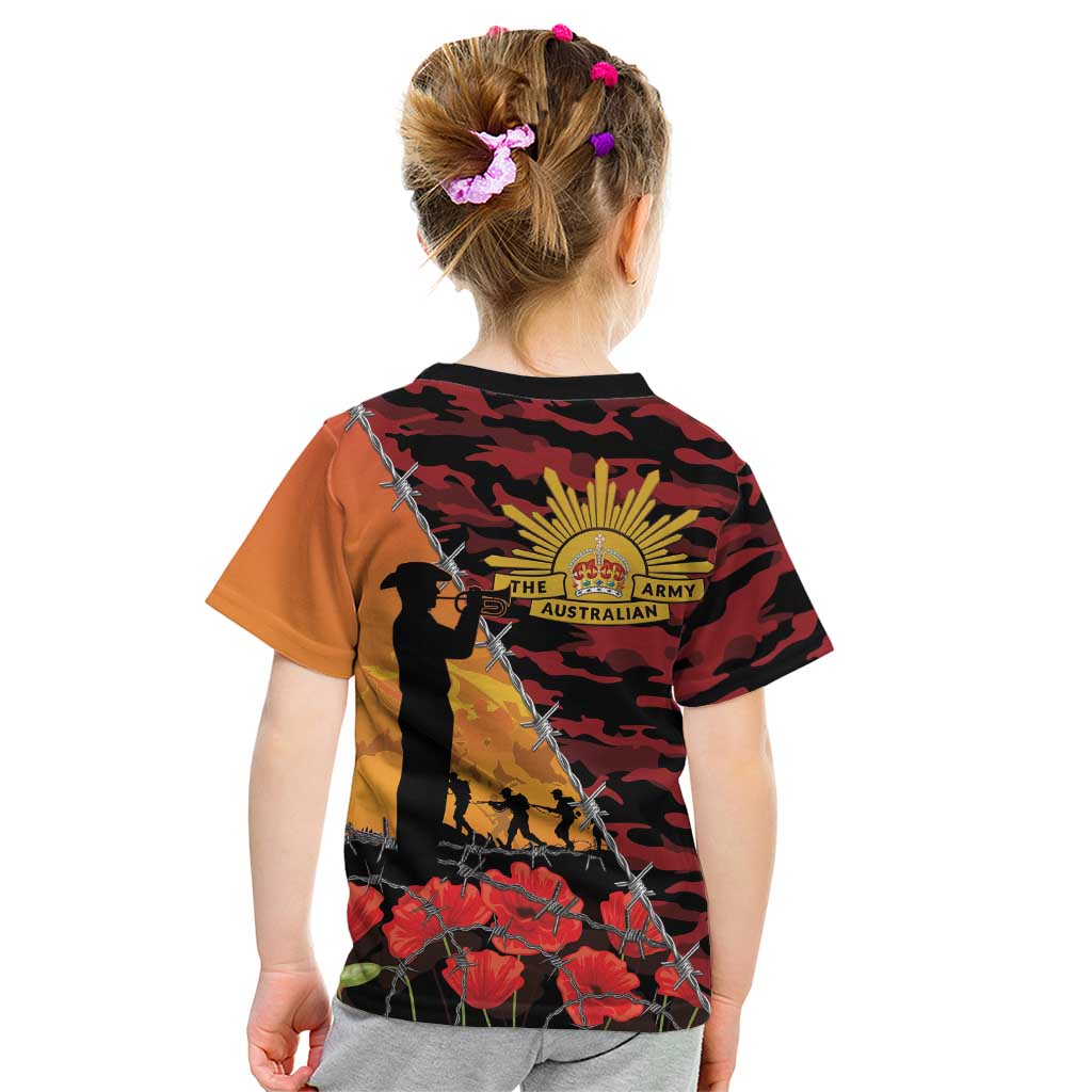 ANZAC Lest We Forget Kid T Shirt Australian Army Poppy Tribute